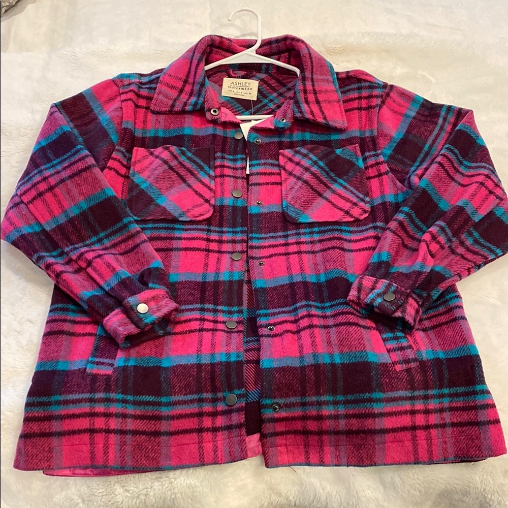 Plaid Women’s Jacket- Pink and Teal - Picture 3 of 4